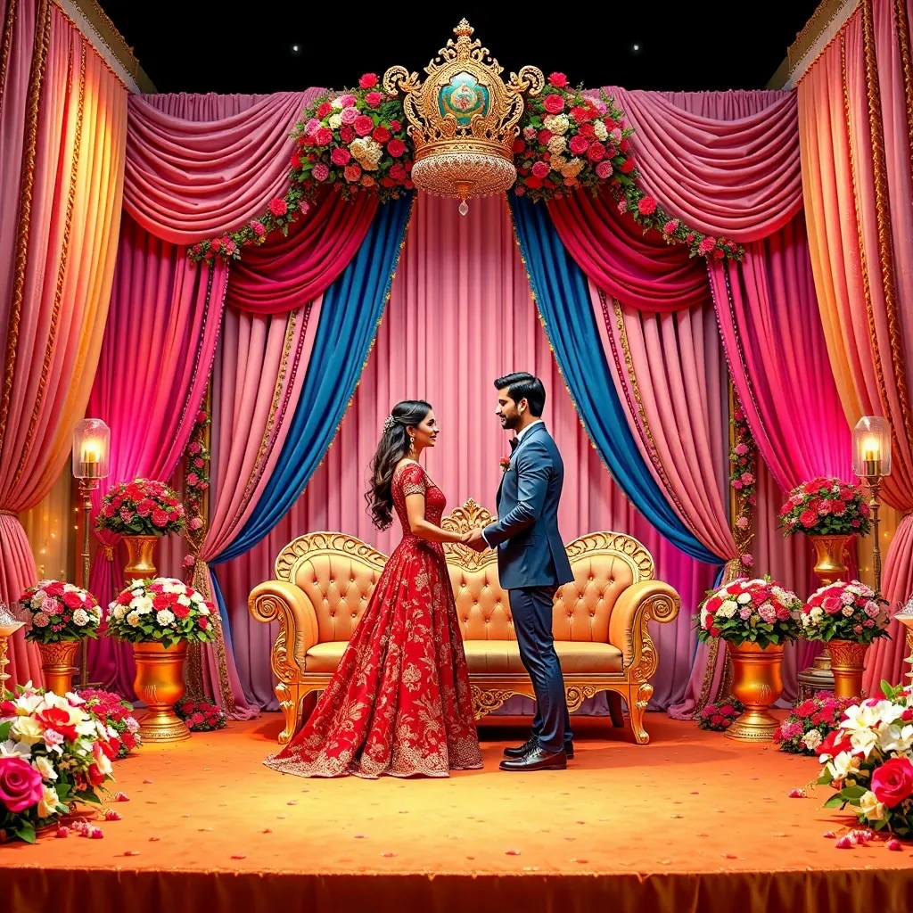 Bollywood-Inspired -Engagement-Stage-Decorations-for-Glamorous-Ceremonies