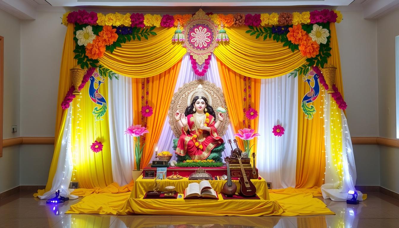 easy saraswati puja decoration at home