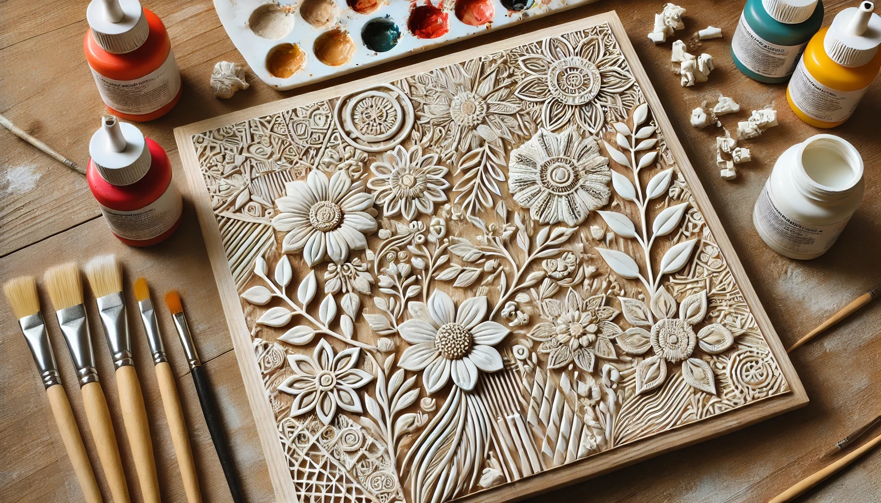 Painting the dried clay designs with a white base coat for your Lippan Kaam artwork